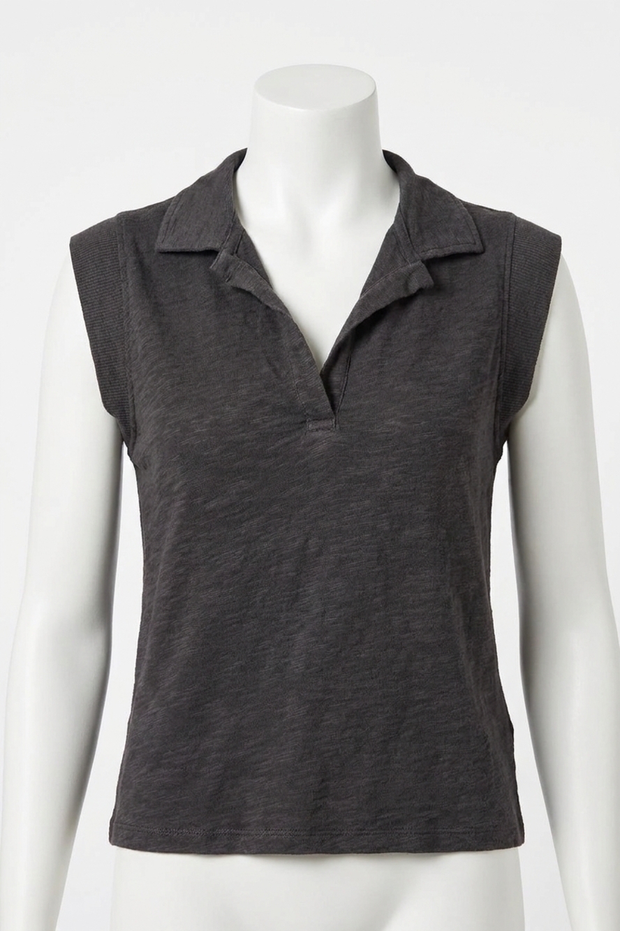 NEW LILLA P cap sleeve polo in black